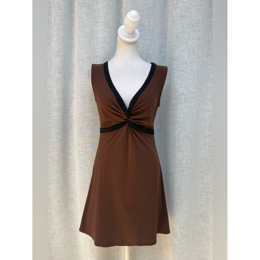 Karla Colletto brown v neck swim mini dress